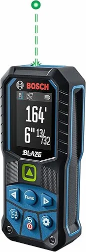 BOSCH GLM165-25G 165 Ft Blaze Green-Beam Laser Distance Measure, Includes 2 AA Batteries, Belt Clip, & Pouch