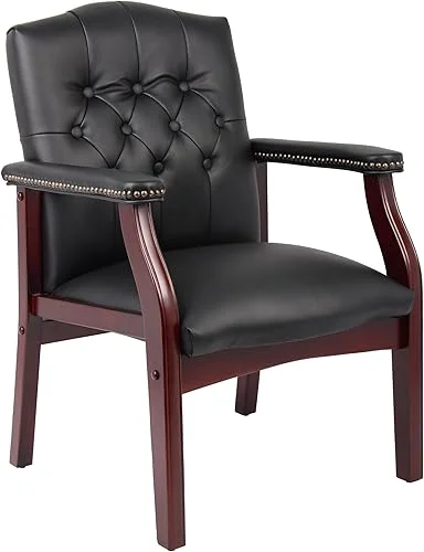 Boss Traditional Black Caressoft Guest Chair with Mahogany Finish (B959-BK)