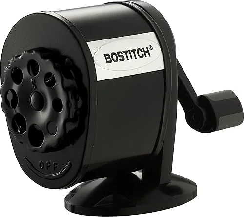 Bostitch Office Wall Mount Manual Pencil Sharpener, Tip Saver, 8 Hole Dial, 6X Longer Cutter Life, Vertical or Horizontal Mounting Black (MPS1-BLK)