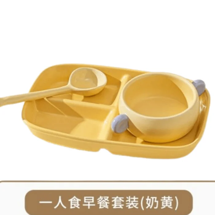 Breakfast compartment plate for one person high value ceramic cream 1 set