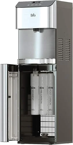 Brio Moderna Self Cleaning Bottleless Water Cooler Dispenser with Filtration – Adjustable Temperature – Digital Clock – LED Nightlight – Tri Temp Hot, Cold, and Room