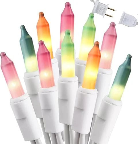 Brizled Easter Lights, 150 Count 34.8ft Incandescent Pastel String Lights, Connectable 120V UL Certified Outdoor Easter Light String for Tree, Christmas, Indoor, Bedroom Decorations, White Wire