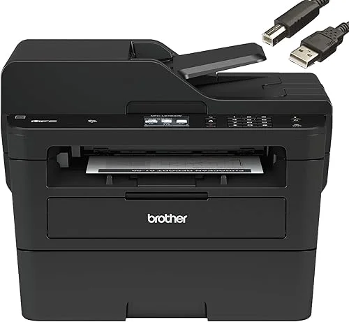 Brother MFC-L2750DW Monochrome Laser Printer All-in-One with Wireless, Auto 2-Sided Printing, Print Scan Copy, 2400 x 600 dpi, 36ppm, 250-sheet, Works with Alexa, Bundle with JAWFOAL Printer Cable