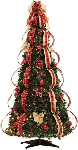 BrylaneHome Fully Decorated Pre-Lit 6 Foot Pop-Up Christmas Tree – Silver Gold