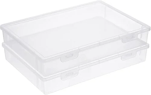 BTSKY Clear Plastic Storage Box with Flap Lid, Multipurpose Craft Organizers and Storage Box Art Supply Storage Organizer Plastic Sewing Box for Pencils Markers Notebooks A4 Files, 2 Pack Large