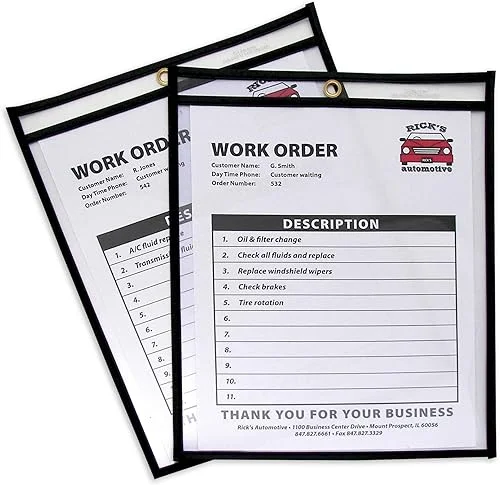 C-Line Stitched Shop Ticket Holders, Both Sides Clear, 8.5 x 11 Inches, 25 per Box (46911)