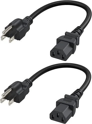CableCreation [2-Pack] 1 Feet 18 AWG Universal Power Cord for NEMA 5-15P to IEC320C13 Cable, 0.3M / Black