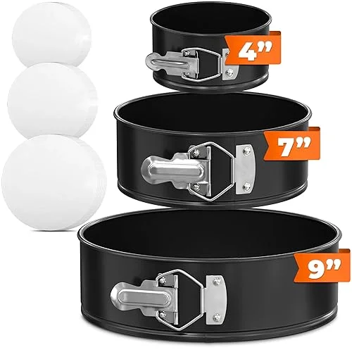 Cake Springform Pan Set of 3 (4′, 7′, 9′) With 60 Parchment Paper – Non-Stick Round Cake Pans Sets for Baking Spring Pans for Baking Cheesecake Cake Baking Pans – Springform Cake Pan Set
