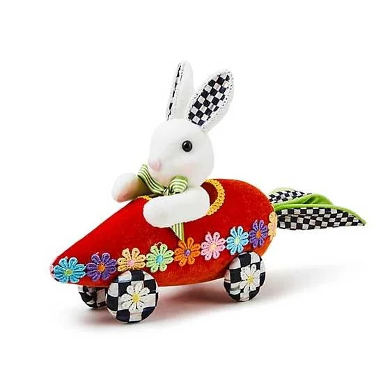 calico bunny in carrot car