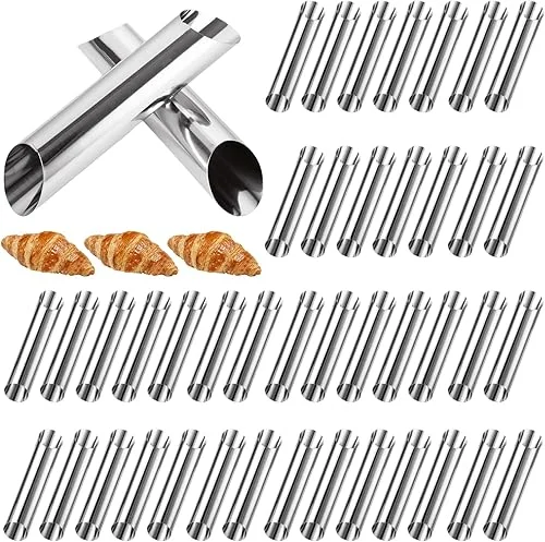 Cannoli Tubes 50 PCS Stainless Steel Cream Horn Tubes, 5 inch Cannoli Shells Non-stick Pastry Roll Horn for Cannoli Tubes Croissant Baking