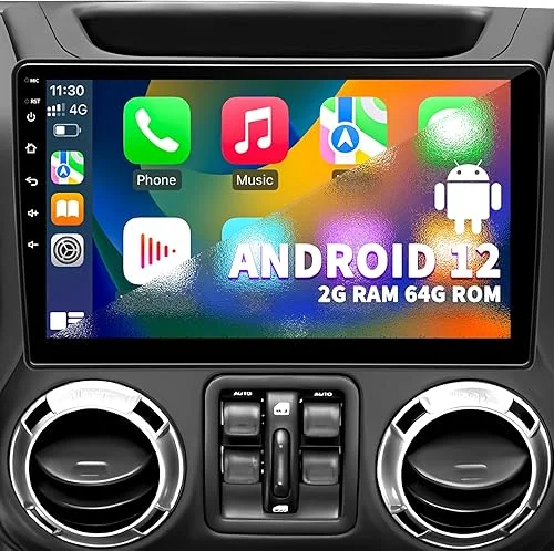 Car Stereo Radio for Jeep Wrangler JK Compass Grand Cherokee Dodge Ram 1500, Android 12 OS 2GB+64GB, 10 inch IPS Touchscreen Support Wireless CarPlay Android Auto GPS Bluetooth FM SWC