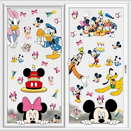 Cartoon Window Clings Decals,Party Removable Stickers for Glass Windows,Birthday Party Supplies Holiday Home Decorations (Mickey(8Sheets）), ZE073
