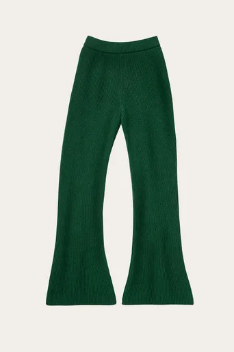 Cashmere Wide Leg Pants – Bottle Green