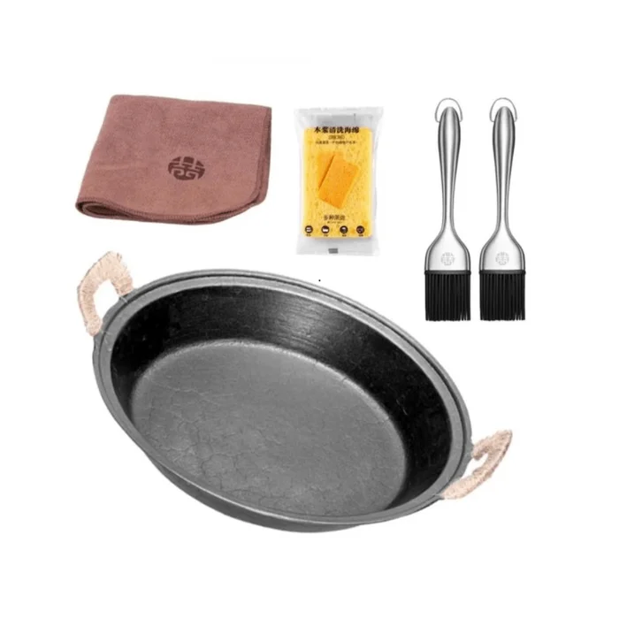 Cast Iron Frying Pan + 2 Oil Brushes casting cast iron non-stick frying pan steak pot stickers 30cm