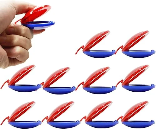 Castanets Plastic Instrument Fingers Castanets Hand Fingers Castanets DIY Adult Percussion Instruments Wooden Castanets Party Favors Rhythm Music Musical Instrument for Adults （10Pcs） (red/blue)