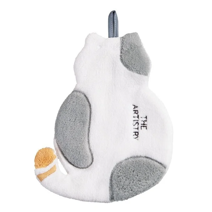 Cat wipe towel coral velvet wash towel hanging style children's cute towel handkerchief kitchen wipe cloth gray one