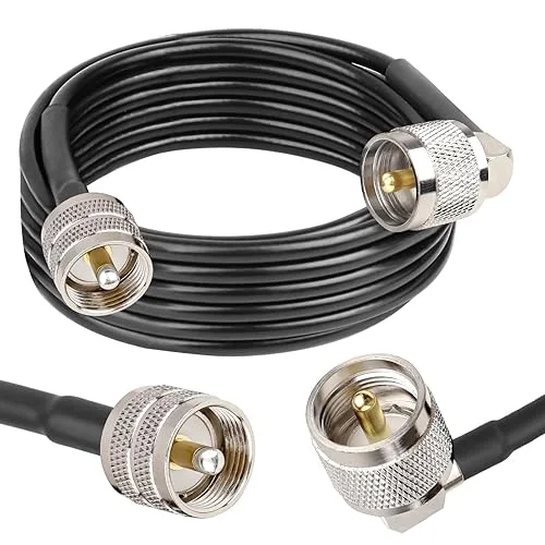 CB Coax Cable – 15FT RG58 UHF PL-259 Male to Male Right Angle Coaxial Cable Low Loss Cb Antenna Cable Jumper Cable for CB Radio, HAM Radio, Antenna Analyzer, SWR Meter