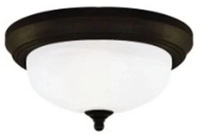 Ceiling Light Fixture, Indoor, Oil Rubbed Bronze & Frosted White Alabaster Glass, 60-watt, 13 X 5.875-in.