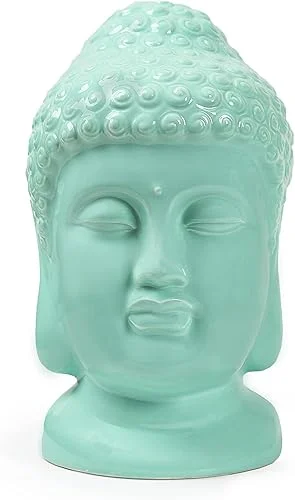 Ceramic Buddha Head Statues, Buddhism Religious Figurines,Sculpture Decoration Collection for Home and Office (Green)