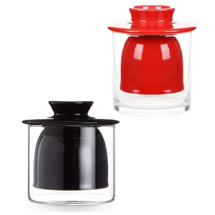 Ceramic Butter Crock with Clear Glass Body