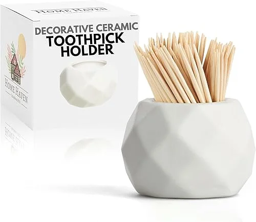 Ceramic Toothpick Holder – White Oval Design – Toothpicks Holder Dispenser and Cocktail Pick Holder – Perfect for Parties, Weddings, or any Get-Togethers with Friends