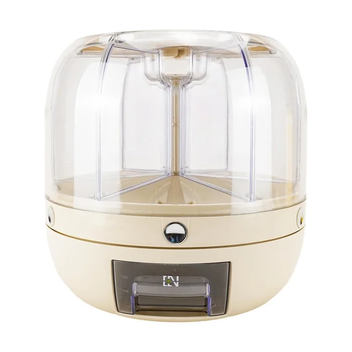 Cereal Dispenser Rice Bucket Dispenser 6 Grid 360° Rotating 6Kg Beige