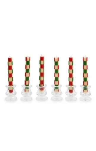check red & green mini dinner candles, set of 6