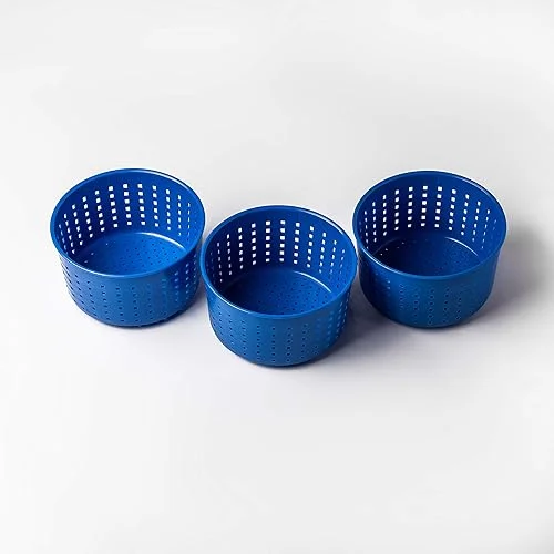 Cheese making Cheese molds Cheese making mold Cheesecloth Cheese press Milk Hard cheese Cheese making supplies Cheese making rennet Ricotta baskets | 3 pcs 0.5L/1.1lbs/0.14gal Blue