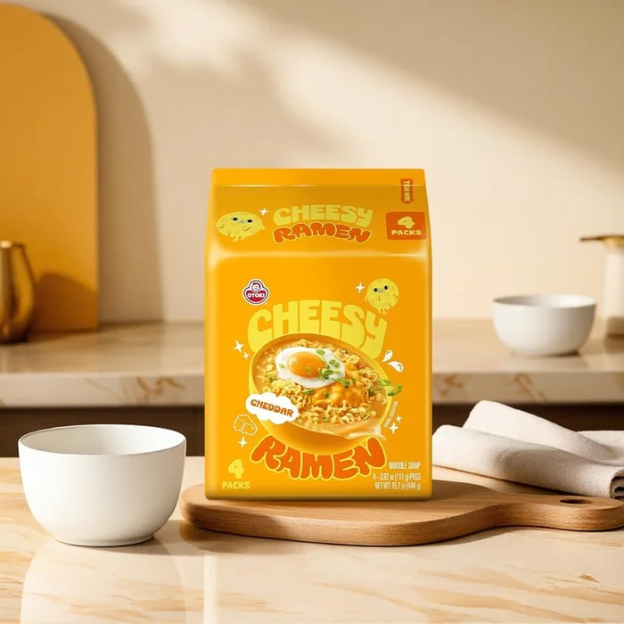 Cheesy Ramen – Cheddar Flavor, Non-Spicy Creamy & Savory Korean Instant Cheese Noodles ,3.92oz*4 Packs