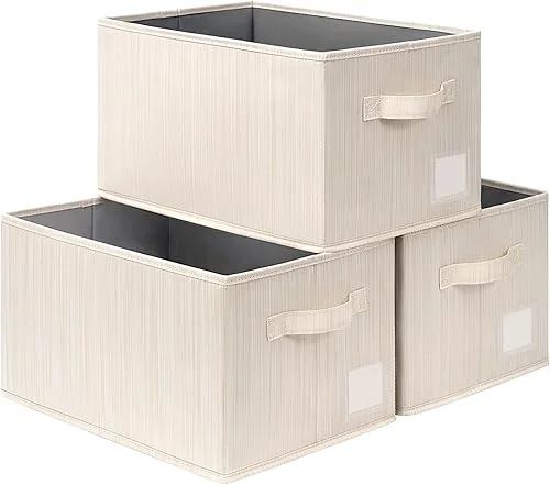 CHICVITA 3 Pack Large Storage Bins Storage Baskets for Organizing, Baby Basket for Nursery, Fabric Storage Bins for Toys, Towels, Closet Storage Bins, Decorative Basket for Living Room, Beige