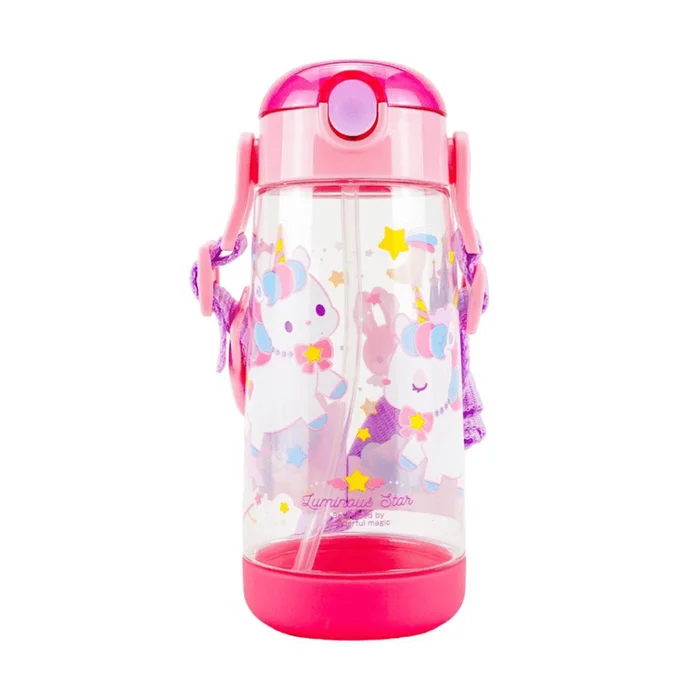 Children's Drinking Straw Cup Plastic Water Bottle, Unicorn 480ml