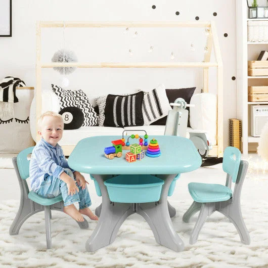 Children Kids Activity Table & Chair Set Play Furniture W/Storage-Blue