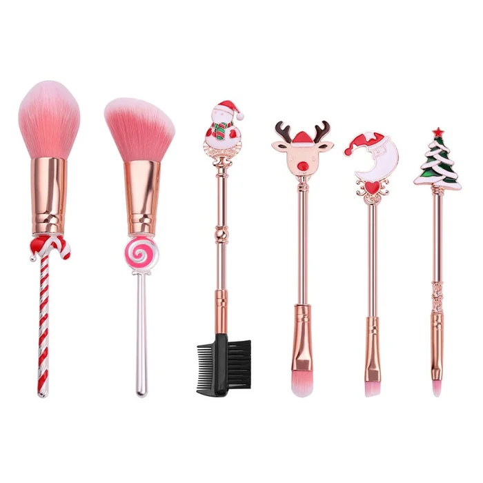 Christmas Fun Makeup Brush Set with Storage Pouch (6-Piece)