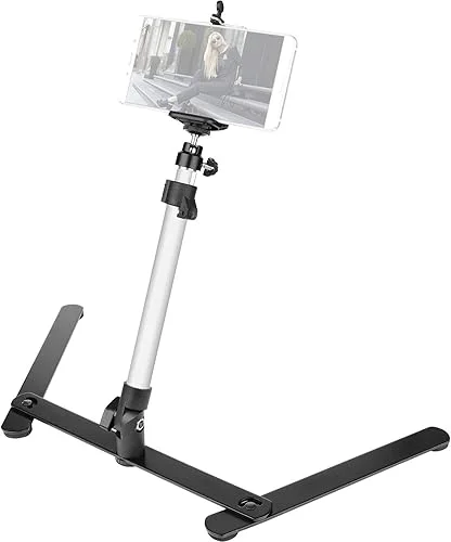 ChromLives Photo Copy Stand Pico Projector Stand with Phone Clamp Overhead Phone Mount Phone Stand Mini Tripod Adjustable Tabletop Monopod Stand Compatible with Smart-Phone