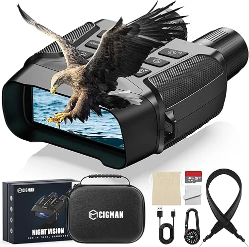 CIGMAN 4K Night Vision Goggles, 3.99′ Large Screen, 5000mAh Battery, f/1.0 Large Aperture, 32GB Memory Card for Photos and Videos, Flashlight, 5X Zoom, Compass