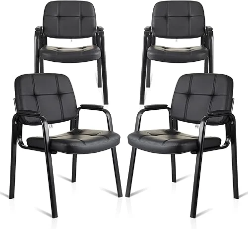 CLATINA Waiting Room Guest Chair with Bonded Leather Padded Arm Rest for Office Reception and Conference Desk Black 4 Pack
