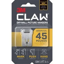 Claw Drywall Picture Hanger, Stainless Steel, 45 Lb Capacity, 3 Hooks And 3 Spot Markers