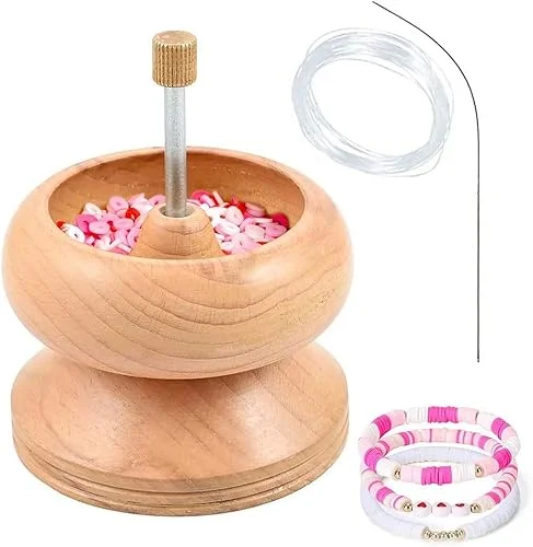 Clay Bead Spinner with Big Eye Beading Needle & 3mtr Wire – Seed Bead Spinner for Jewelry Making Kit – Necklace Bracelet Maker Wooden Birthday Gifts – Pinewood