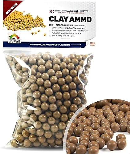 Clay Slingshot Ammo (500pcs) with Mesh Carry Bag, All-Natural Non-Toxic Biodegradable Magnetic Clay Ammo