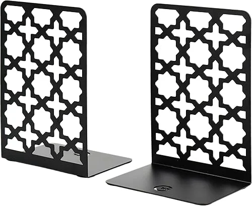 CNK Book Ends Bookends for Decorative Books Holder Bookend Shelves End Hold Heavy Duty Holders Stoppers Metal Stopper Cute Boho Bookshelf Holds Cookbook Office Home Set of 2 Bookends Pair Black