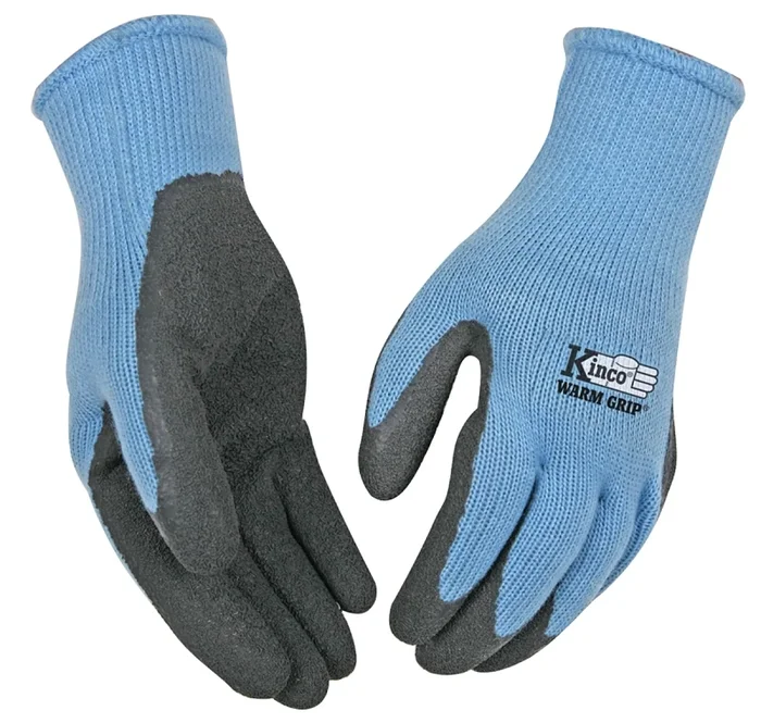 Cold Weather Work Gloves, Latex Coated, Blue Knit, Women’s Small Size