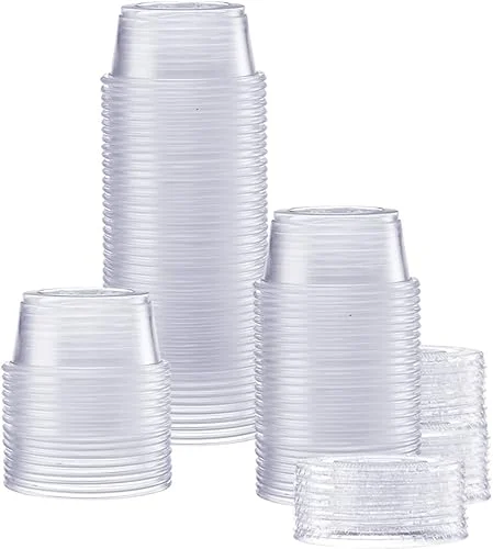 Comfy Package [2 oz. – 100 Count Clear Disposable Plastic Portion Cups with Lids – Soufflé Cups, Jello Shot Cups With Lids, Clear Plastic Containers Perfect for salad Dressing and More