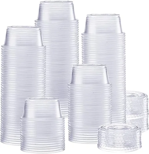 Comfy Package [2 oz. – 200 Count Clear Disposable Plastic Portion Cups with Lids – Soufflé Cups, Jello Shot Cups With Lids, Clear Plastic Containers Perfect for salad Dressing and More
