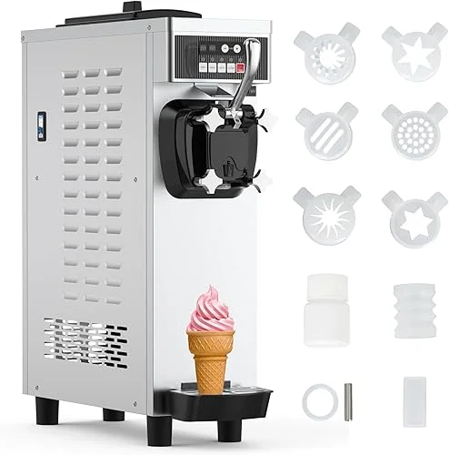 Commercial Ice Cream Machine, 4.7-5.8 Gallon/Hour Soft Ice Cream Maker for Party Restaurant Snack Bar 1200W Yogurt Maker