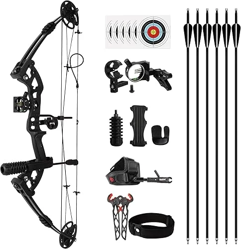 Compound Bow and Arrow Kit for Adult and Youth Hunting Bows Archery Set with 6 Carbon Arrows 30-60 Lbs Fully Adjustable for Women Men