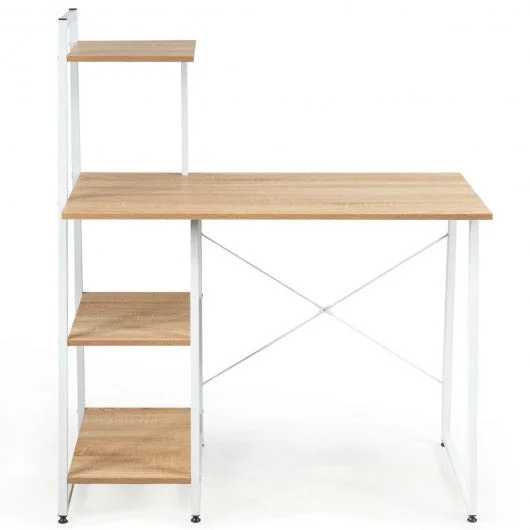 Computer Desk with Shelves Study Writing Desk Workstation Bookshelf-Natural