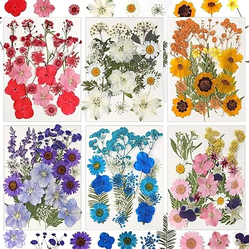 CONVELIFE Dried Flowers for Resin, 103pcs Natural Flowers and Leaves Compressed, Vacuum Packed DIY Pressed Flowers for Epoxy, Jewelry, Candles, Soap, Nail Production