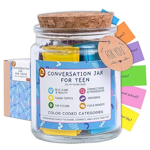 Conversation Jar for Teens, 150 Fun & Deep Questions, Easter Basket Stuffers for Teens Boys Girls, Easter Activities Birthday Party Age 13-19, Counselors Therapist Office Must Haves