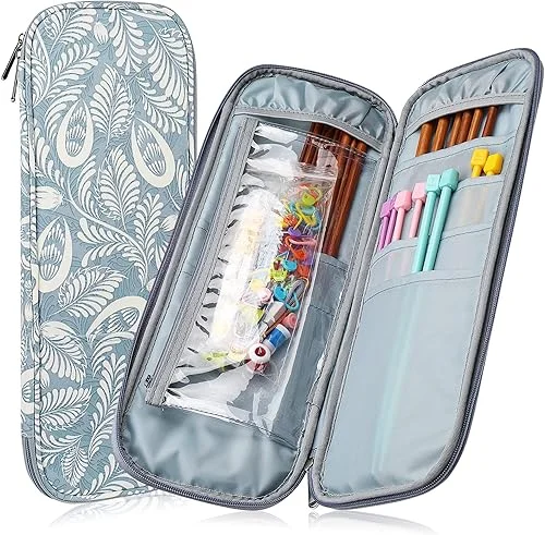 Coopay Knitting Needles Case Travel Knitting Needle Organizer Storage for Straight Knitting Needles (Up to 14''), Tunisian Crochet Hooks, DPNs, Crochet Accessories and Supplies, Pink-Purple