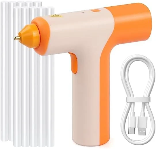 Cordless Hot Glue Gun, Dripless Mini Glue Gun Auto Gluing Out, 15s Fast Preheating, Automatic-Safety-Power-Off, Type-C Rechargeable for DIY Crafts, Decorations, School, Home Repairs